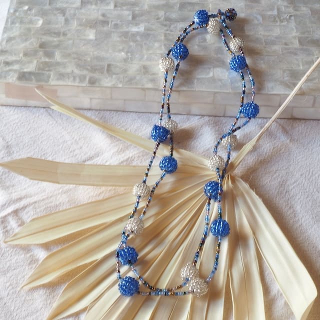限定カラー　AMEdama necklace   simple  clear×perlblue 3way  beads