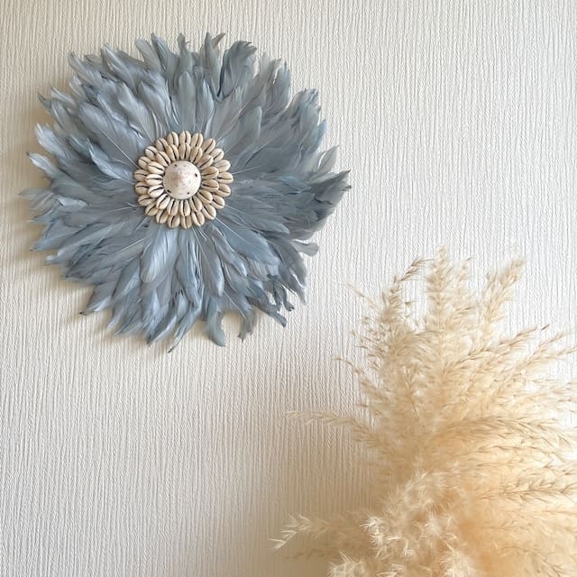 boho flower wall hanging 20?　blue gray