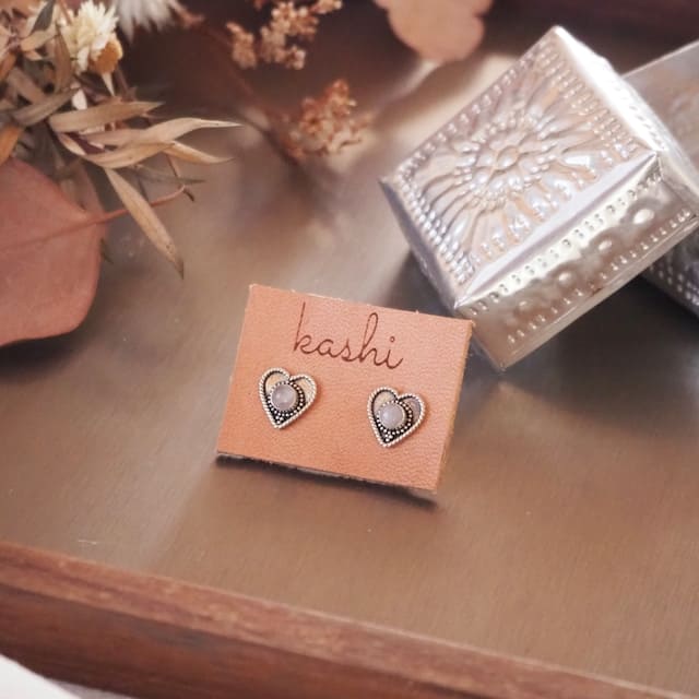 ?LuUna silver?　heart  rose quartz   silver925ピアス