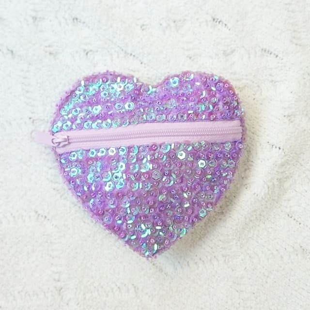 ?Happy Valentine? 　Jewelry スパンコールハートポーチ　パープル