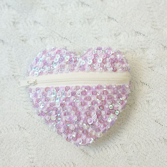 ?Happy Valentine? Jewelry スパンコールハートポーチ　ミックスパープル