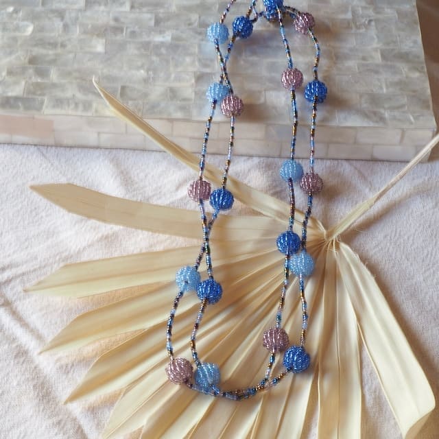 限定カラー　AMEdama necklace   simple  clear×dustypurple×paleblue 3way  beads
