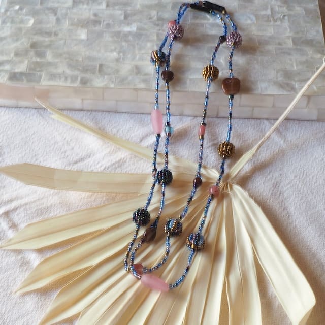 AMEdama necklace   luxu blue purple 3way  beads