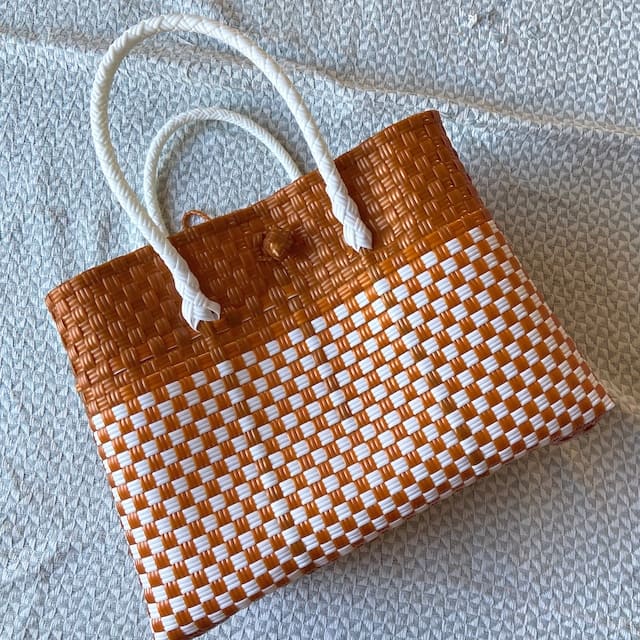 bijou bag横長L  copper brown checker
